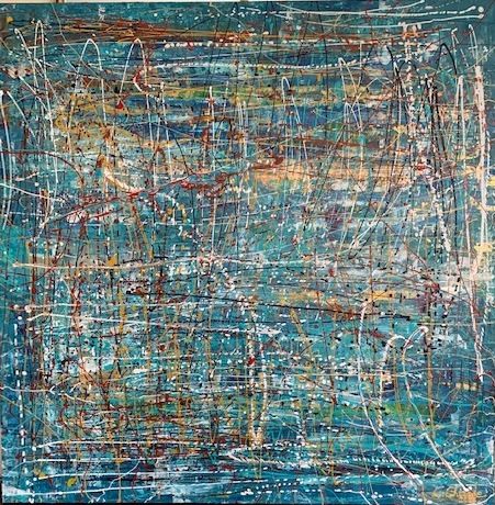 Pintura titulada "Horizon d'azur" por Christine Chirade Art Abstrait, Obra de arte original, Acrílico
