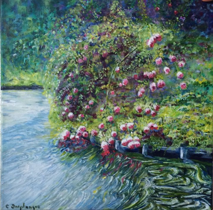 Painting titled "fleurs sur l 'eau" by Christine Desplanque, Original Artwork, Acrylic