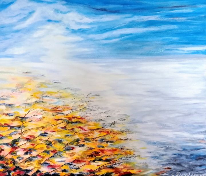 Peinture intitulée "Reflets d'automne" par Christine Desplanque, Œuvre d'art originale, Huile