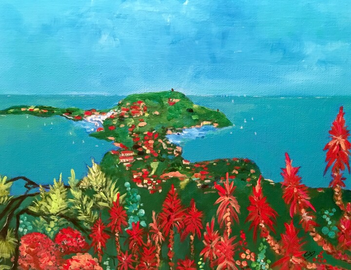 Painting titled "La presqu'île de St…" by Christine Durand, Original Artwork, Oil