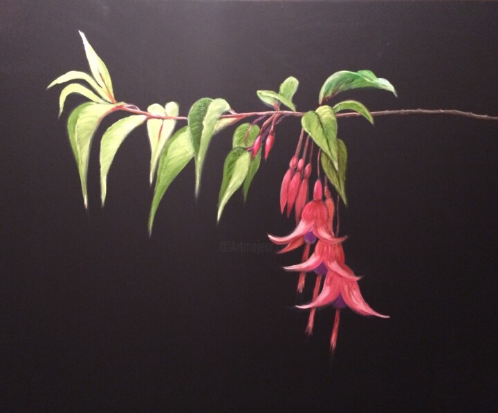 Painting titled "Fuchsia" by Christine Franceschini, Original Artwork, Oil Mounted on Wood Stretcher frame