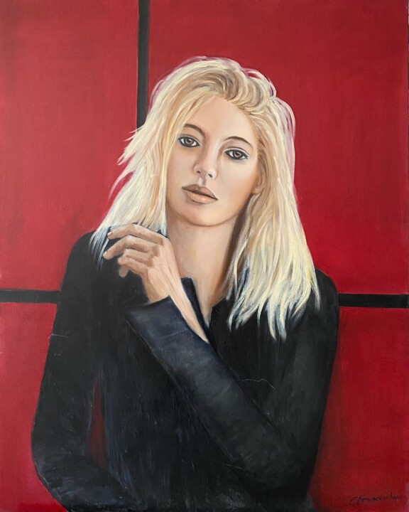 Painting titled "Kate" by Christine Franceschini, Original Artwork, Oil Mounted on Wood Stretcher frame