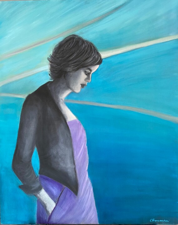 Painting titled "Blues" by Christine Franceschini, Original Artwork, Oil Mounted on Wood Stretcher frame