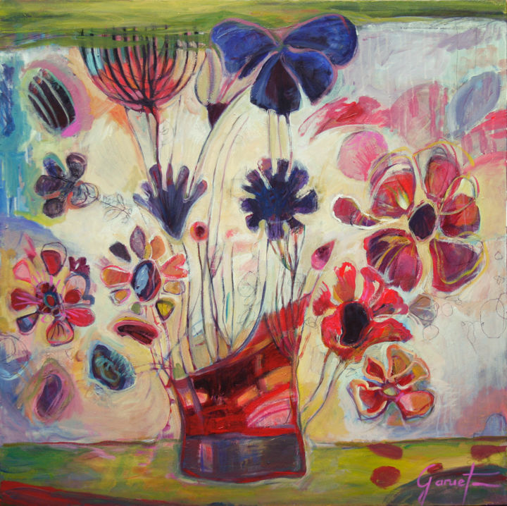 Peinture intitulée "Un bouquet de campa…" par Christine Garuet, Œuvre d'art originale, Acrylique Monté sur Châssis en bois