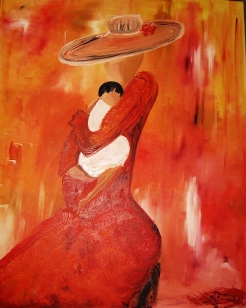 Peinture intitulée "LA FEMME A L'ENFANT" par Christine Goubon, Œuvre d'art originale