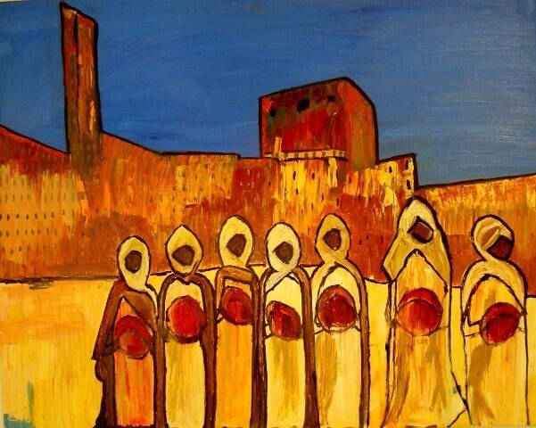 Painting titled "JOUEURS DE BENDIR" by Christine Goubon, Original Artwork