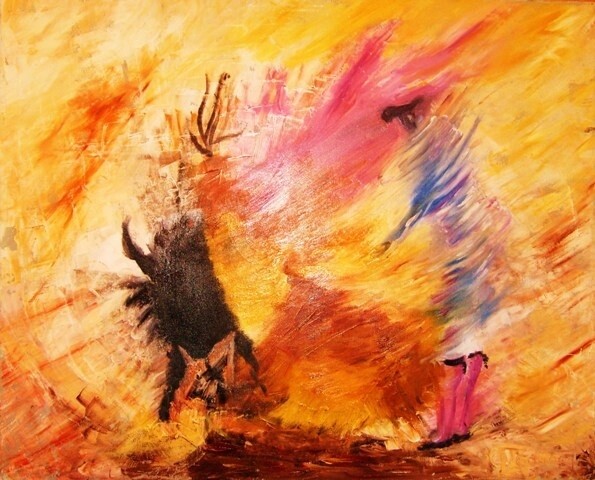 Painting titled "CORRIDA" by Christine Goubon, Original Artwork