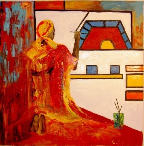 Painting titled "PEINTRE AFRICAIN" by Christine Goubon, Original Artwork