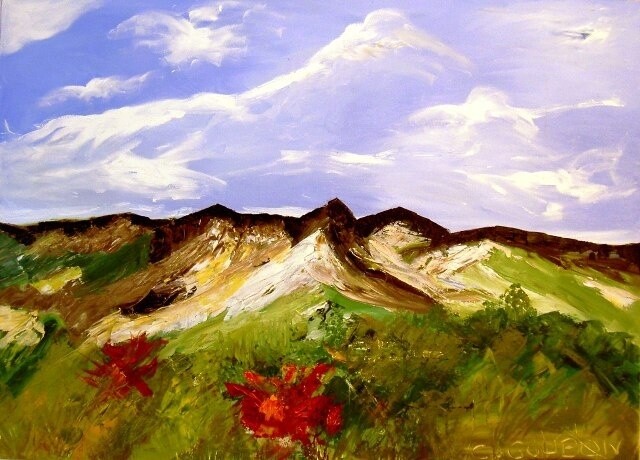 Peinture intitulée "MONTS D'AUVERGNE" par Christine Goubon, Œuvre d'art originale