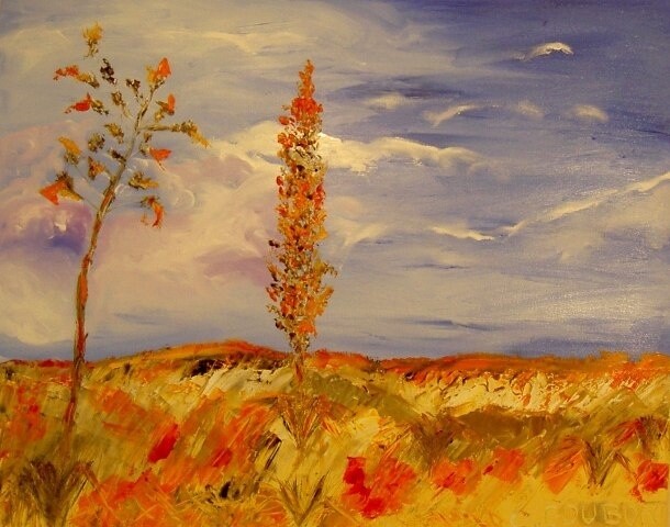 Peinture intitulée "LANDE FLEURIE" par Christine Goubon, Œuvre d'art originale