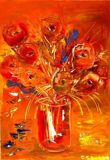 Painting titled "BOUQUET OCRE" by Christine Goubon, Original Artwork