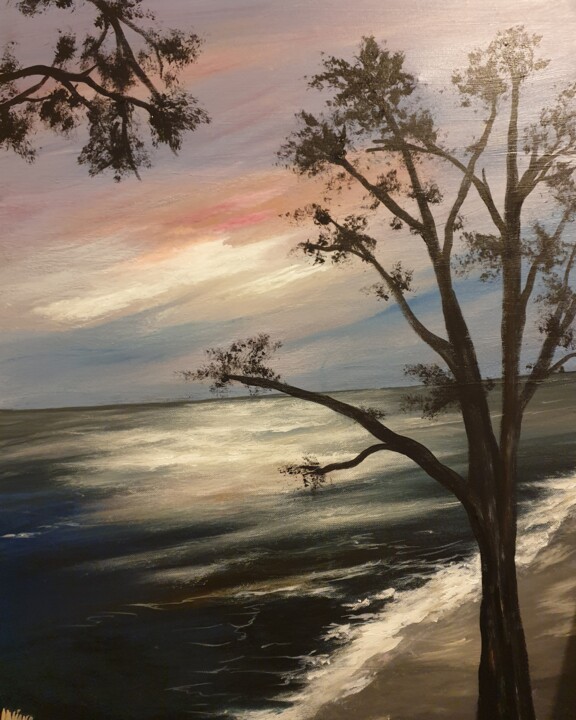 Peinture intitulée "L'arbre et la plage" par Christine Lavialle, Œuvre d'art originale, Acrylique