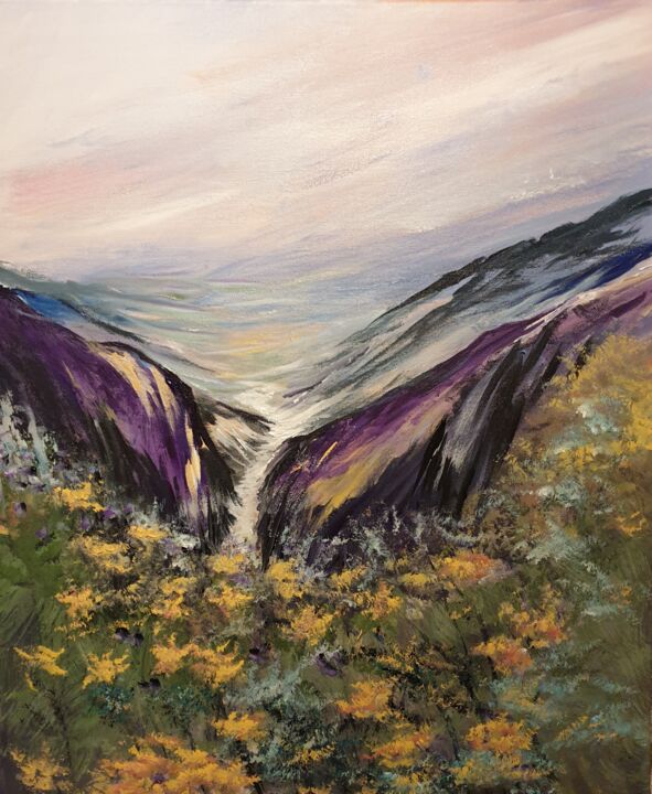 Peinture intitulée "La montagne papillon" par Christine Lavialle, Œuvre d'art originale, Acrylique
