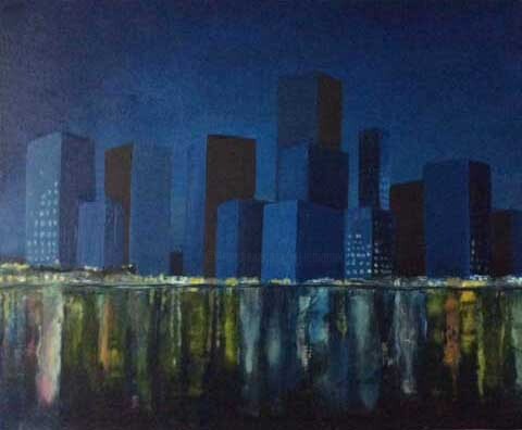 Peinture intitulée ""New york Blue"" par Christine Mamet, Œuvre d'art originale
