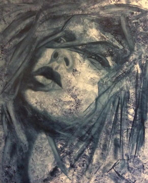 Peinture intitulée ""Bleue"" par Christine Mamet, Œuvre d'art originale, Huile
