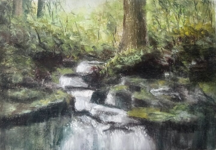 Dessin intitulée ""Promenade en forêt"" par Christine Mamet, Œuvre d'art originale, Pastel