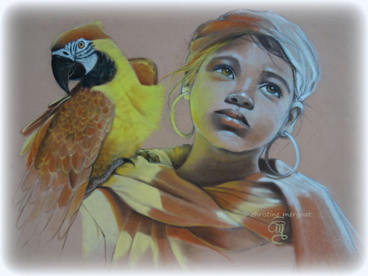 Painting titled "my sunny friend" by Christine Mergnat, Original Artwork, Pastel