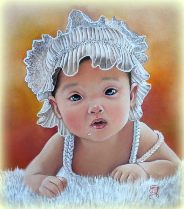 Pintura intitulada "Charlotte #ArtistSu…" por Christine Mergnat, Obras de arte originais, Pastel