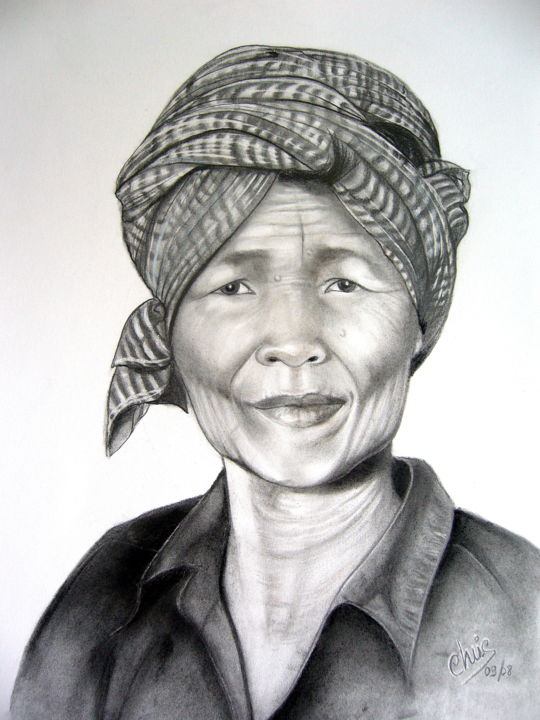 图画 标题为“"paysanne vietnamie…” 由Christine Mergnat, 原创艺术品, 铅笔