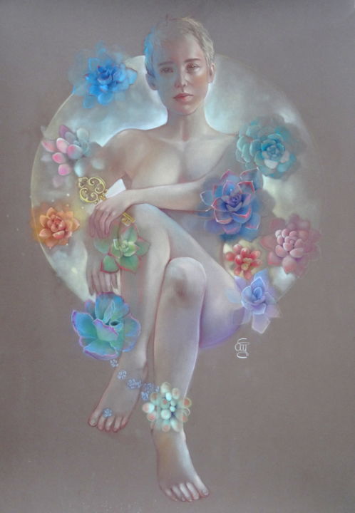 Peinture intitulée ""la clef"" par Christine Mergnat, Œuvre d'art originale, Pastel