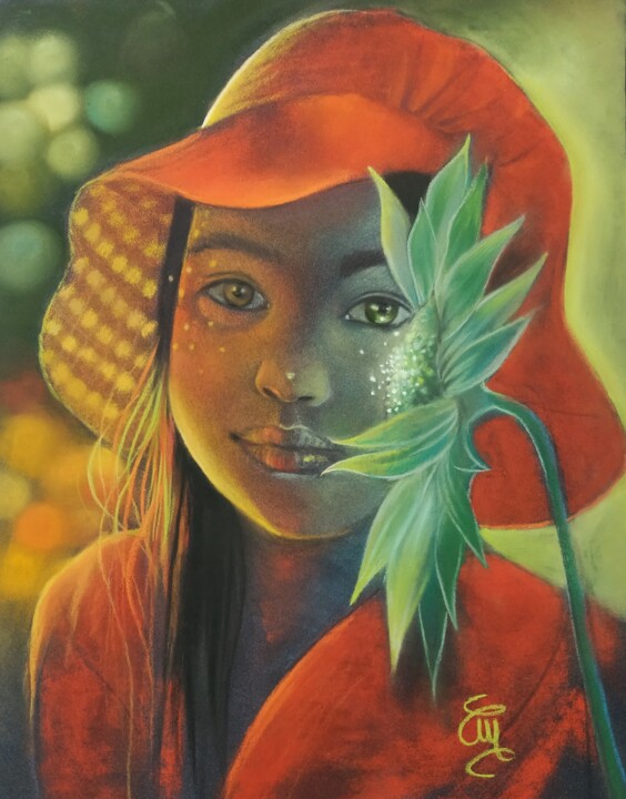 Peinture intitulée ""Ahn au tournesol v…" par Christine Mergnat, Œuvre d'art originale, Pastel