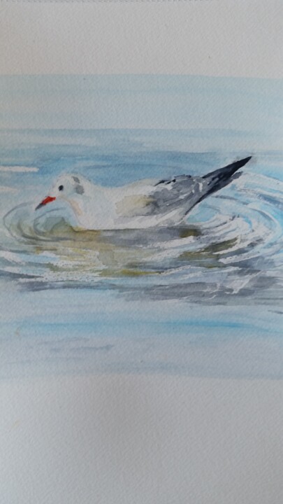 Painting titled "la mouette" by Christine Nemoz, Original Artwork, Watercolor