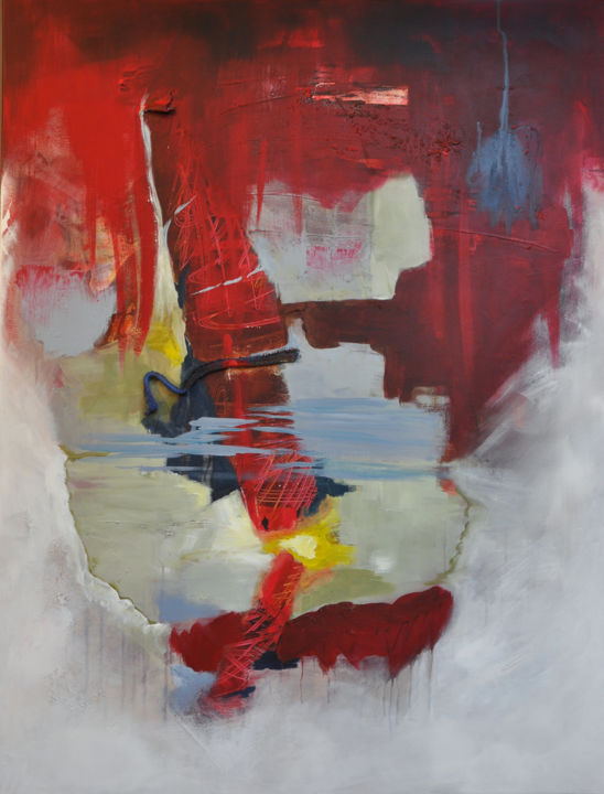 Collages intitulée "Rouge" par Christine Orihuela, Œuvre d'art originale, Acrylique
