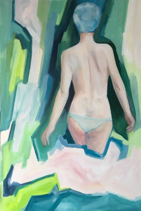 Malerei mit dem Titel "Baigneuse" von Christine Perratzi, Original-Kunstwerk, Öl
