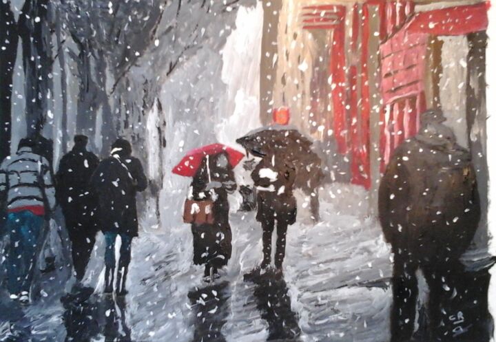 Painting titled "Jour de neige" by Christine Ranchoux Soleillant, Original Artwork, Acrylic