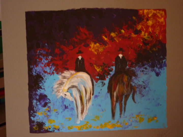 Painting titled "Amazones" by Christine Roux, Original Artwork, Acrylic