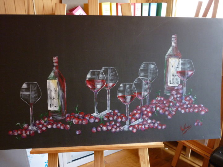 Painting titled "Vendange 7 verres" by Christine Roux, Original Artwork, Acrylic