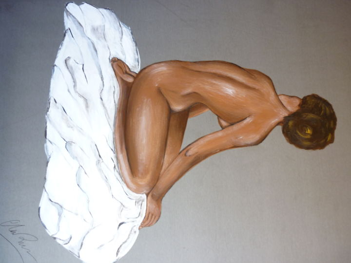 Peinture intitulée "Femme acroupie" par Christine Roux, Œuvre d'art originale, Acrylique