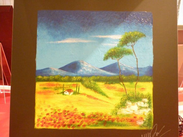 Painting titled "Paysage de Provence" by Christine Roux, Original Artwork, Acrylic