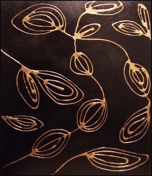 Painting titled "gold leaves" by Christine Sylvestre, Original Artwork, Acrylic Mounted on Wood Stretcher frame