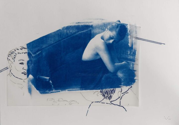 Gravures & estampes intitulée "cyanotype V" par Christine Vannier, Œuvre d'art originale, Monotype