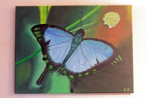 Peinture intitulée "Papillon bleu" par Christine Boglioli, Œuvre d'art originale, Huile