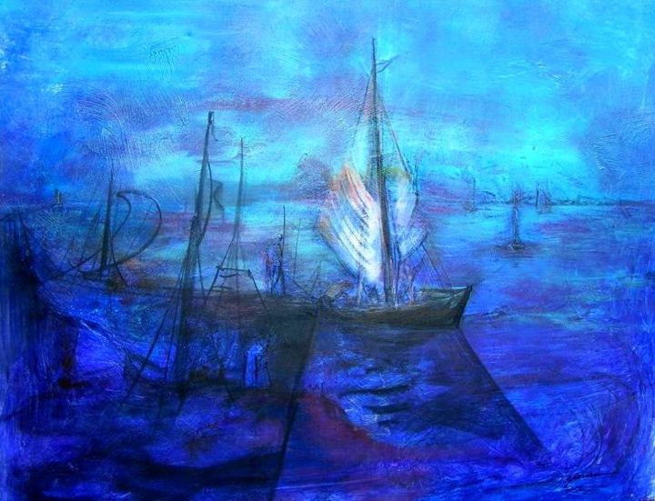 Peinture intitulée "Départ en mer" par Crist'In, Œuvre d'art originale, Acrylique