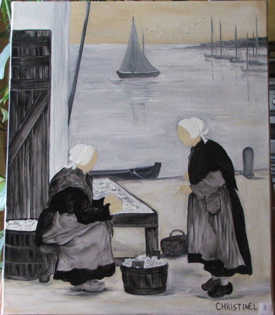 Painting titled "vente de la sardine" by Christine Lecallo, Original Artwork