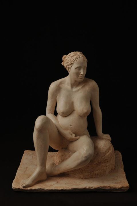 Sculpture intitulée ""être mère"" par Christine Lambert, Œuvre d'art originale, Terre cuite