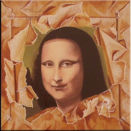 Painting titled "Mona Lisa décodée (…" by Christine Mignot, Original Artwork, Oil Mounted on Wood Stretcher frame