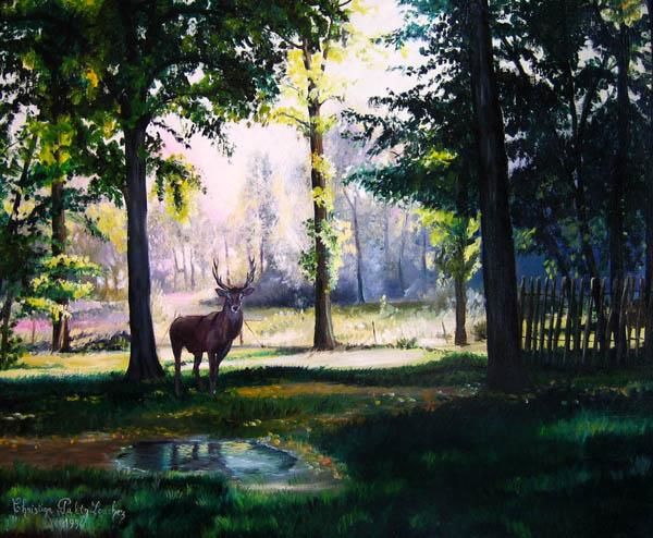 Peinture intitulée "Le cerf" par Christine Pultz, Œuvre d'art originale,