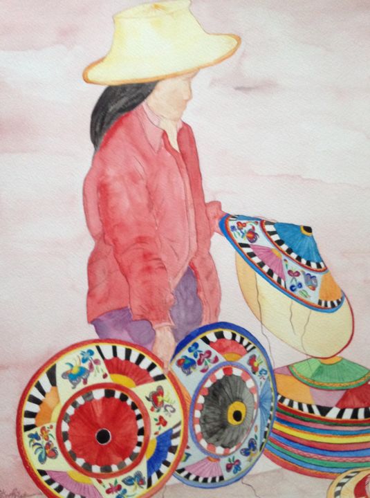 Peinture intitulée "Chapeaux chinois" par Christine Bourg, Œuvre d'art originale, Aquarelle