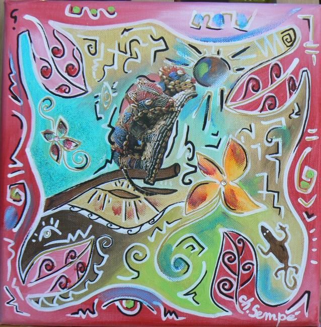 Painting titled "Caméléon" by Christine Sempé, Original Artwork