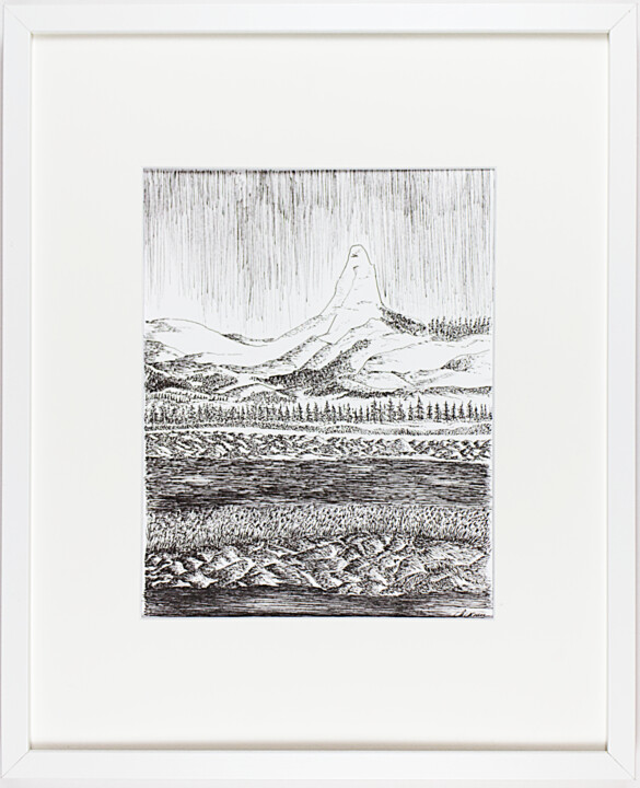 Dessin intitulée "Black mountain 2/6" par Christophe Carton, Œuvre d'art originale, Encre