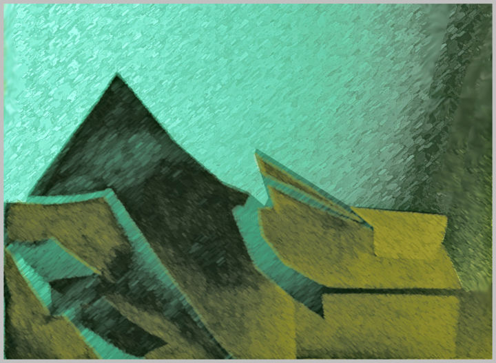 Printmaking titled "Des Toits 4" by Richka, Original Art, Digital Print Mounted on Wood Panel
