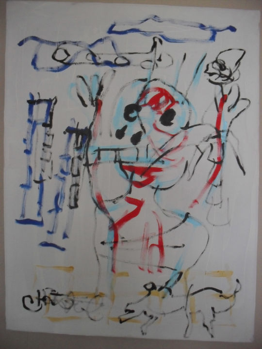 Painting titled "all the world is ha…" by Chris Sandee, Original Art, Acrylic