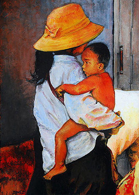 Painting titled "Mère Vietnamienne e…" by Christophe Binse, Original Artwork, Acrylic