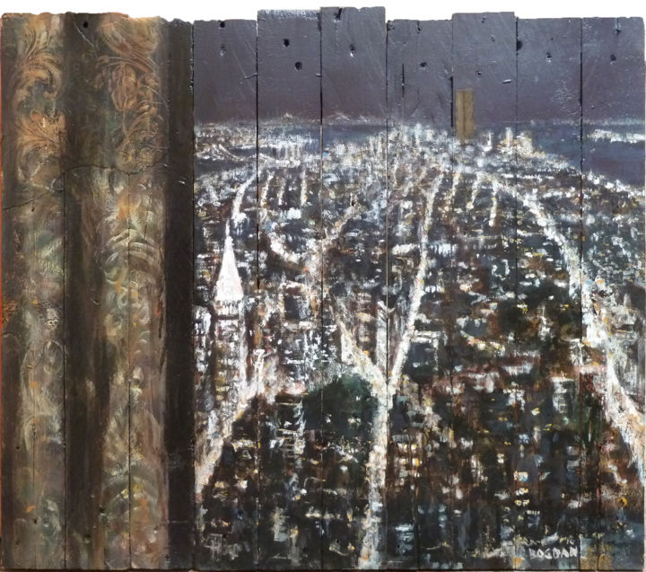 Malerei mit dem Titel "Empire State Night" von Christophe Bogdan, Original-Kunstwerk, Acryl