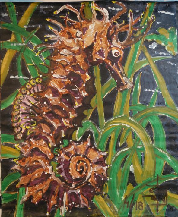 Painting titled "Hippocampe" by Christophe Desrayaud, Original Artwork, Acrylic