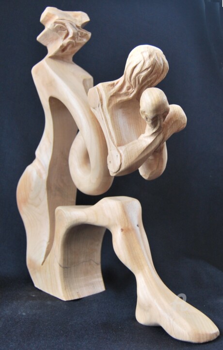 Skulptur mit dem Titel "harcèlement" von Christophe Lm, Original-Kunstwerk, Holz